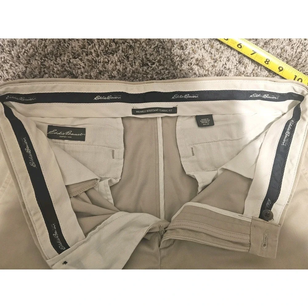 Mens Eddie Bauer Wrinkle Free Classic‎ Fit Khaki Pants Tan 34X30 Chino Trouser